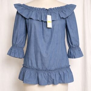 NWT Michael Kors Chambray Off Shoulder Top Ruffle Medium